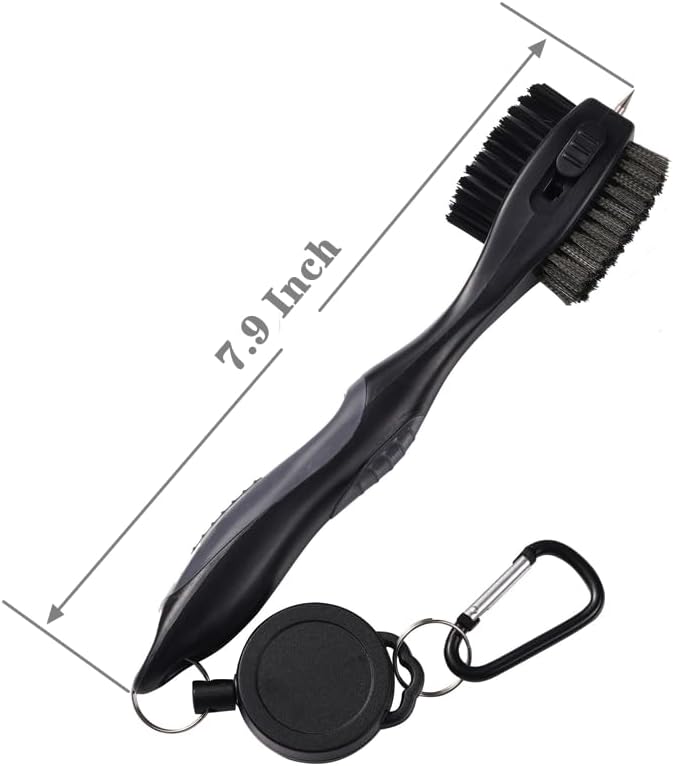 Lesunsul Golf Club Brushes, Golf Cleaning Tool, with Retractable Cleaning Nails, Nylon and Wire Bristles Oversize Double Brush Head with 2ft Retractable Zip-line Metal Buckle - Image 2